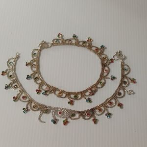 Pair Of Indian Gemstone Ankle Bracelets